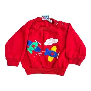 Vintage Little Dickens Toddler 90’s Airplane Applique Sweatshirt Top Red 24 Mo